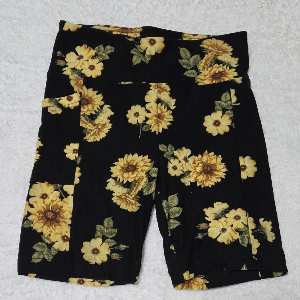 No Boundaries Black and Yellow Bike Shorts Sunflower Print